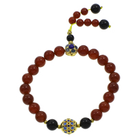 Wrist Mala, Red Agate, with Nylon Cord & Black Agate & Tibetan Style, Round, gold color plated, imitation cloisonne & Buddhist jewelry & enamel & hollow, 8mm, 11mm, Sold Per Approx 6 Inch Strand