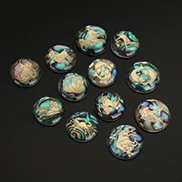 Shell Cabochons Abalone Shell with White Shell Flat Round natural Zodiac symbols jewelry & flat back & gold foil Sold By Set