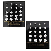 Cubic Zircon (CZ) Stud Earring, Stainless Steel, Square, plated, with cubic zirconia & faceted, more colors for choice, 3.5x3.5x12.5mm, 6x6x14mm, 8x8x15mm, 10Pairs/Box, Sold By Box