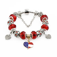 European Bracelet Zinc Alloy with brass chain & Plastic Heart plated & enamel & faceted & with rhinestone nickel lead & cadmium free Sold By Strand