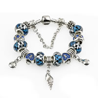 European Bracelet Zinc Alloy with brass chain & Lampwork antique silver color plated & with rhinestone nickel lead & cadmium free Sold By Strand