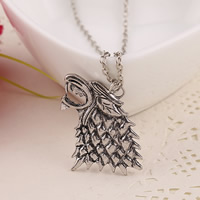 Tibetan Style Jewelry Necklace, with iron chain, Wolf, antique silver color plated, oval chain, lead & cadmium free, 39x29mm, Sold Per Approx 19.5 Inch Strand