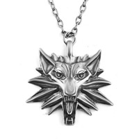 Zinc Alloy smykker halskæde, med jern kæde, Wolf, antik sølv farve forgyldt, oval kæde, bly & cadmium fri, 46x6x2mm, Solgt Per Ca. 15.7 inch Strand