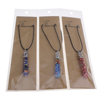 Millefiori Glass Necklace, with Waxed Linen Cord & OPP Bag & Tibetan Style, with 5cm extender chain, pendulum, platinum color plated, more colors for choice, 11x66mm, Sold Per Approx 15.5 Inch Strand