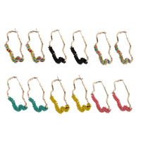Jern Hoop Earring, med Glas Seed Beads, Flower, rosa guld farve forgyldt, flere farver til valg, bly & cadmium fri, 53x60x7mm, Solgt af par