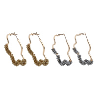 Jern Hoop Earring, med Glas Seed Beads, Flower, guldfarve belagt, flere farver til valg, bly & cadmium fri, 53x60x7mm, Solgt af par