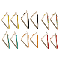 Järn Öronring, med Glass Seed Beads, Triangle, guldfärg pläterade, fler färger för val, leda & kadmiumfri, 50x56x4mm, Säljs av Par