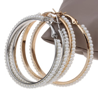 Iron Hoop Earring, with ABS Plastic Pearl, plated, more colors for choice, lead & cadmium free, 55x56x4mm, Sold By Pair
