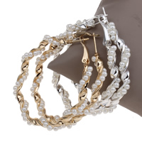 Iron Hoop Earring with ABS Plastic Pearl plated lead & cadmium free Sold By Pair