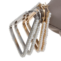 Eisen Kreolen, mit ABS-Kunststoff-Perlen, Dreieck, plattiert, keine, frei von Blei & Kadmium, 50x56x4mm, verkauft von Paar