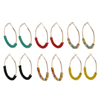 Jern Hoop Earring, med Glas Seed Beads, guldfarve belagt, flere farver til valg, bly & cadmium fri, 39x62x7mm, Solgt af par