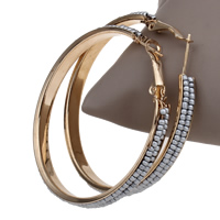 Железо Серьги-кольца, с Стеклянный бисер, плакирован золотом, серебристо серый, не содержит свинец и кадмий, 52x52x5mm, продается Пара