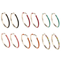 Iron Hoop Earring, with Glass Seed Beads, gold color plated, more colors for choice, lead & cadmium free, 55x56x4mm, Sold By Pair