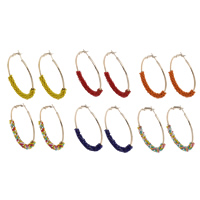 Iron Hoop Earring, with Glass Seed Beads, gold color plated, more colors for choice, lead & cadmium free, 50x56x6mm, Sold By Pair