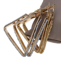 Jern Hoop Earring, med Glas Seed Beads, Triangle, guldfarve belagt, flere farver til valg, bly & cadmium fri, 50x56x4mm, Solgt af par
