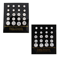 Cubic Zircon (CZ) Stud Earring Stainless Steel plated with cubic zirconia & faceted 3-7mm Sold By Box