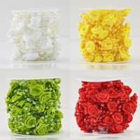 Perla Garland Strand, ABS plastike biser, s plastična kalem & Satin vrpce, Cvijet, više boja za izbor, 4mm, 5računala/Lot, 10m/PC, Prodano By Lot