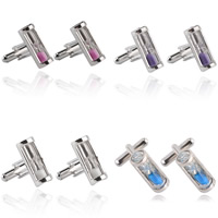 Cufflinks Zinc Alloy with Glass Column platinum color plated with glass & sandglass lead & cadmium free 20mm Sold By Pair