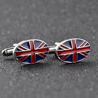 Cufflinks Zinc Alloy Flat Oval platinum color plated enamel lead & cadmium free Sold By Pair