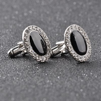 Cufflinks, Tibetan Style, with Resin, Flat Oval, platinum color plated, with rhinestone, lead & cadmium free, 14x19mm, Sold By Pair
