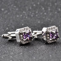 Cufflinks Zinc Alloy platinum color plated with cubic zirconia lead & cadmium free Sold By Pair