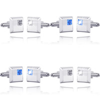 Cufflinks Zinc Alloy Square platinum color plated with rhinestone lead & cadmium free Sold By Pair