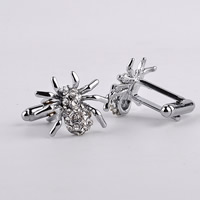 Cufflinks, Tibetan Style, Spider, platinum color plated, with rhinestone, lead & cadmium free, 18x22mm, Sold By Pair