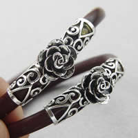 Tibetan Style Tube Beads, antique silver color plated, with flower pattern & hollow, nickel, lead & cadmium free, 43x9.50mm, Hole:Approx 7mm, 50PCs/Lot, Sold By Lot