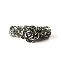 Tibetan Style Tube Beads, antique silver color plated, with flower pattern & with rhinestone & hollow, nickel, lead & cadmium free, 31.50x9mm, Hole:Approx 6mm, 30PCs/Lot, Sold By Lot