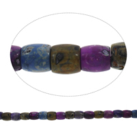 Feuerachat Perle, Zylinder, gemischte Farben, 14x15mm-15x17mm, Bohrung:ca. 1.5mm, ca. 24PCs/Strang, verkauft per ca. 15 ZollInch Strang