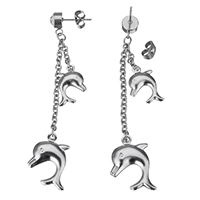 Stainless Steel Dangle Earring Dolphin with rhinestone original color 66mm Sold By Lot