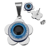 Fashion Stainless Steel Jewelry Sets, pendant & earring, Flower, with eye pattern & epoxy gel & colorful powder, original color, 19x21x6mm, 13x16mm, Hole:Approx 4x9mm, 10Sets/Lot, Sold By Lot