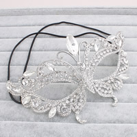 Fashion Party Mask, Tibetan Style, with nylon elastic cord & Crystal, Butterfly, silver color plated, faceted & with rhinestone, lead & cadmium free, 170x100mm, Sold By PC