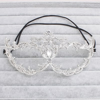 Fashion Party Mask Zinc Alloy with nylon elastic cord silver color plated with rhinestone lead & cadmium free Sold By PC
