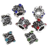 Tibetan Style European Beads, Rondelle, antique silver color plated, without troll & with rhinestone, more colors for choice, lead & cadmium free, 8x9mm, Hole:Approx 4mm, 10PCs/Bag, Sold By Bag