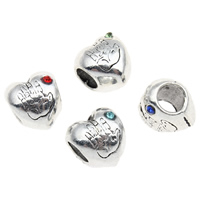 Tibetan Style European Beads, Heart, antique silver color plated, without troll & with rhinestone, more colors for choice, lead & cadmium free, 10x10x9mm, Hole:Approx 4mm, 10PCs/Bag, Sold By Bag
