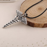 Tibetan Style Jewelry Necklace, with PU Leather, Wing Shape, antique silver color plated, lead & cadmium free, 50x44mm, Sold Per Approx 17.7 Inch Strand