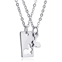 Tibetan Style Puzzle Friendship Necklace, with iron chain, with 5cm extender chain, Rabbit, platinum color plated, oval chain, lead & cadmium free, 7x15mm, 10mm, Length:Approx 17.7 Inch, Sold By Pair