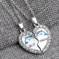 Zinc Alloy Puzzle Friendship Necklace with iron chain with 5cm extender chain Heart word best friend platinum color plated oval chain & enamel & with rhinestone lead & cadmium free Length Approx 17.7 Inch Sold By Pair