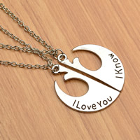 Couple Necklace Zinc Alloy with iron chain word I love you platinum color plated oval chain & for couple & enamel lead & cadmium free Length Approx 17.7 Inch Sold By Pair