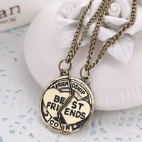 Tibetan Style Puzzle Friendship Necklace, with iron chain, Flat Round, word best friend, antique bronze color plated, twist oval chain & enamel, lead & cadmium free, 25mm, Length:Approx 19.6 Inch, Sold By Pair