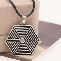 Zinc Alloy Jewelry Necklace with PU Leather with 5cm extender chain Hexagon antique silver color plated lead & cadmium free 34mm Sold Per Approx 17.7 Inch Strand