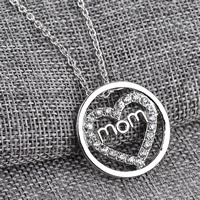 Zinc Alloy Jewelry Necklace with iron chain with 5cm extender chain Heart word mom platinum color plated Mother Day Jewelry & oval chain & with rhinestone lead & cadmium free Sold Per Approx 17.7 Inch Strand