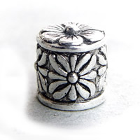 Tibetan Style End Cap, antique silver color plated, with flower pattern, 10x10mm, Hole:Approx 7.2mm, 200PCs/Lot, Sold By Lot