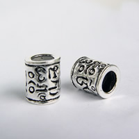Tibetan Style Large Hole Bead, Column, antique silver color plated, om mani padme hum, 10x14mm, Hole:Approx 7mm, 100PCs/Lot, Sold By Lot