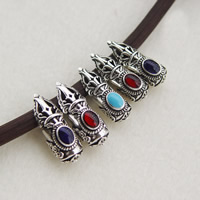 Tibetan Style End Cap, antique silver color plated, enamel, more colors for choice, 27x9.50mm, Hole:Approx 7mm, 50PCs/Lot, Sold By Lot