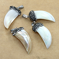 Shell Pendants with brass bail & Rhinestone Clay Pave Horn platinum color plated natural Approx Sold By Lot