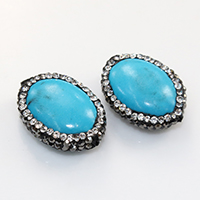 Natural White Turquoise Beads, with Rhinestone Clay Pave, Flat Oval, blue, 15.50x21x8mm, Hole:Approx 0.5mm, 20PCs/Lot, Sold By Lot