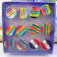 Resin Earring, plastic post pin, Button Shape, stripe, mixed colors, 10mm, 30Boxes/Lot, 6Pairs/Box, Sold By Lot