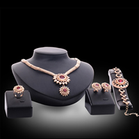 Tibetan Style Jewelry Sets, finger ring & bracelet & earring & necklace, with Crystal, stainless steel earring post and Omega clip, with 5cm extender chain, Flower, rose gold color plated, faceted & with rhinestone, lead & cadmium free, 10x20mm, 20x20mm, US Ring Size:6-9, Length:Approx 9.5 Inch, Approx 18 Inch, Sold By Set
